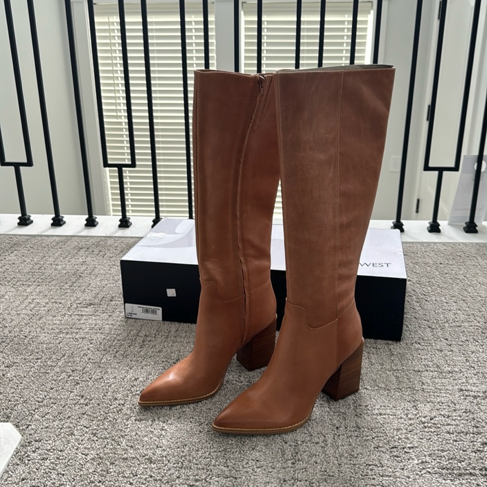 Brixe Womens Pointed Toe Leather Knee-High Boots